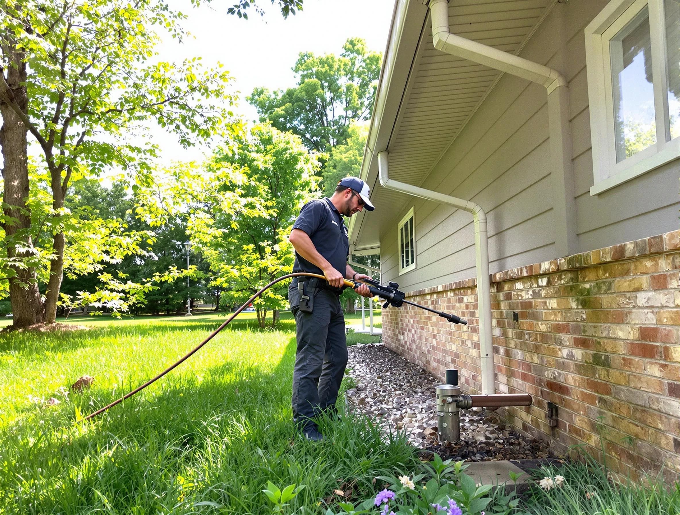 University Heights Roofing Company removing debris from a downspout in University Heights, OH