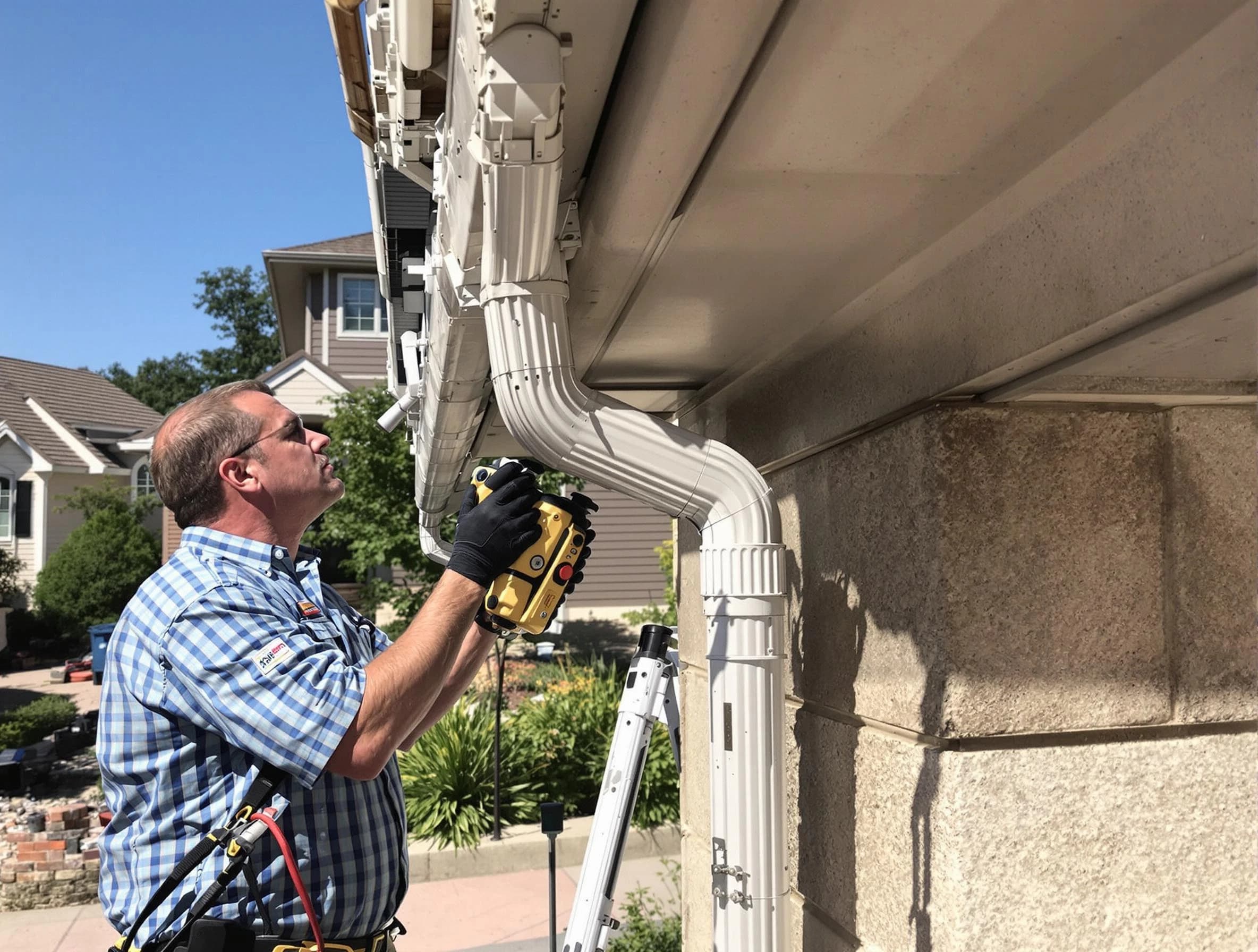 Close-up of a restored downspout system by University Heights Roofing Company in University Heights, OH