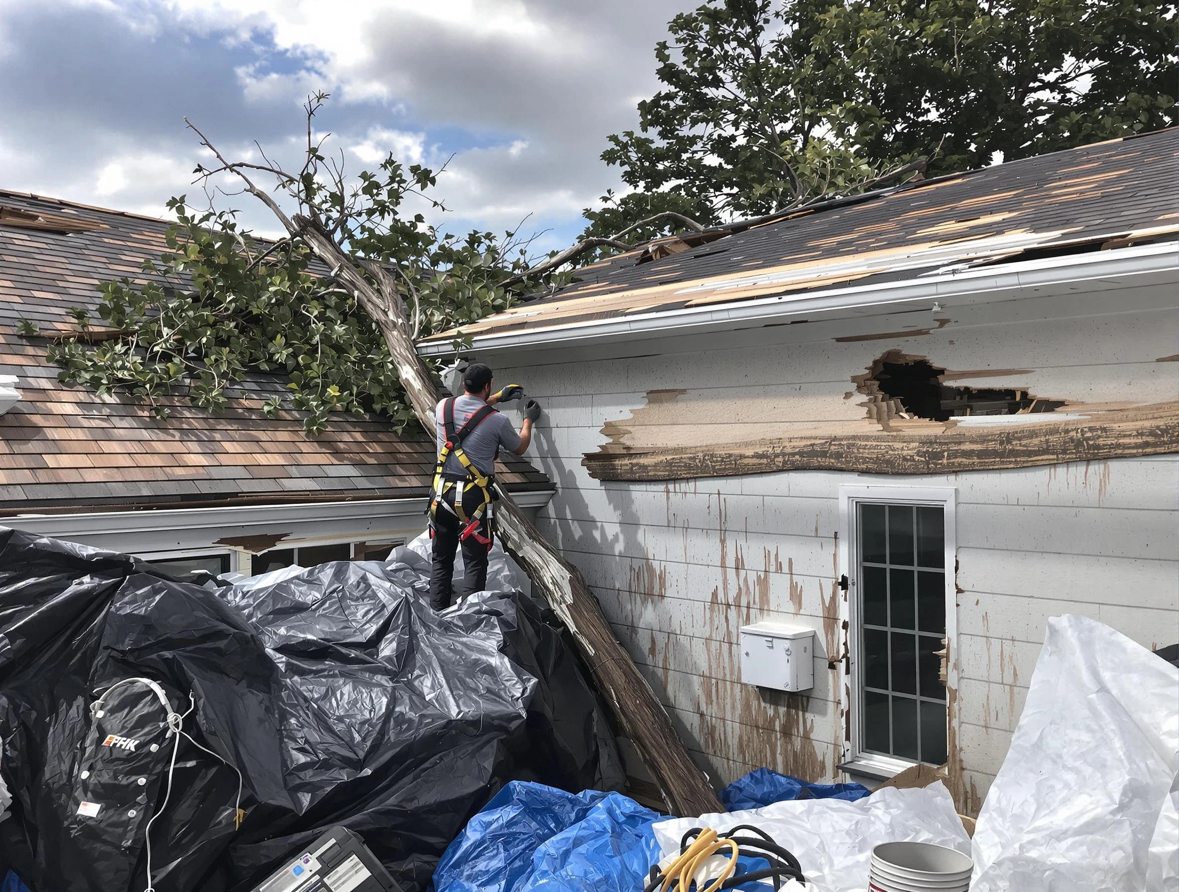 University Heights Roofing Company technicians handling urgent roof damage in University Heights, OH