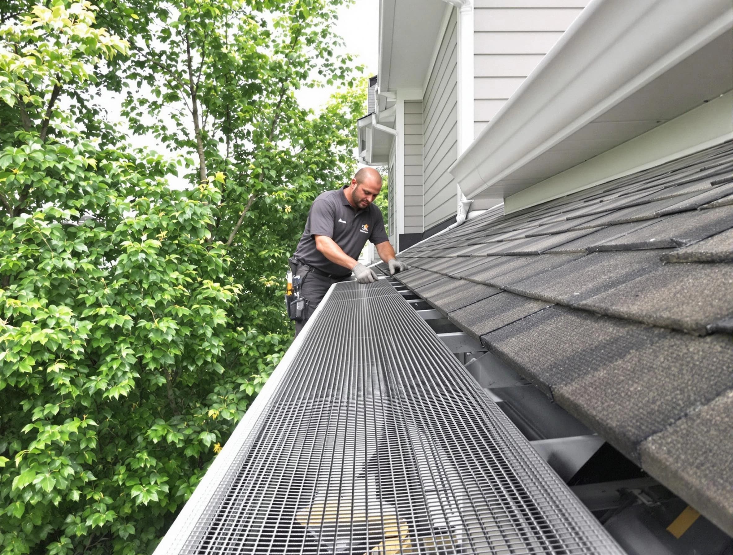 Close-up of gutter guards installed by University Heights Roofing Company in University Heights, OH