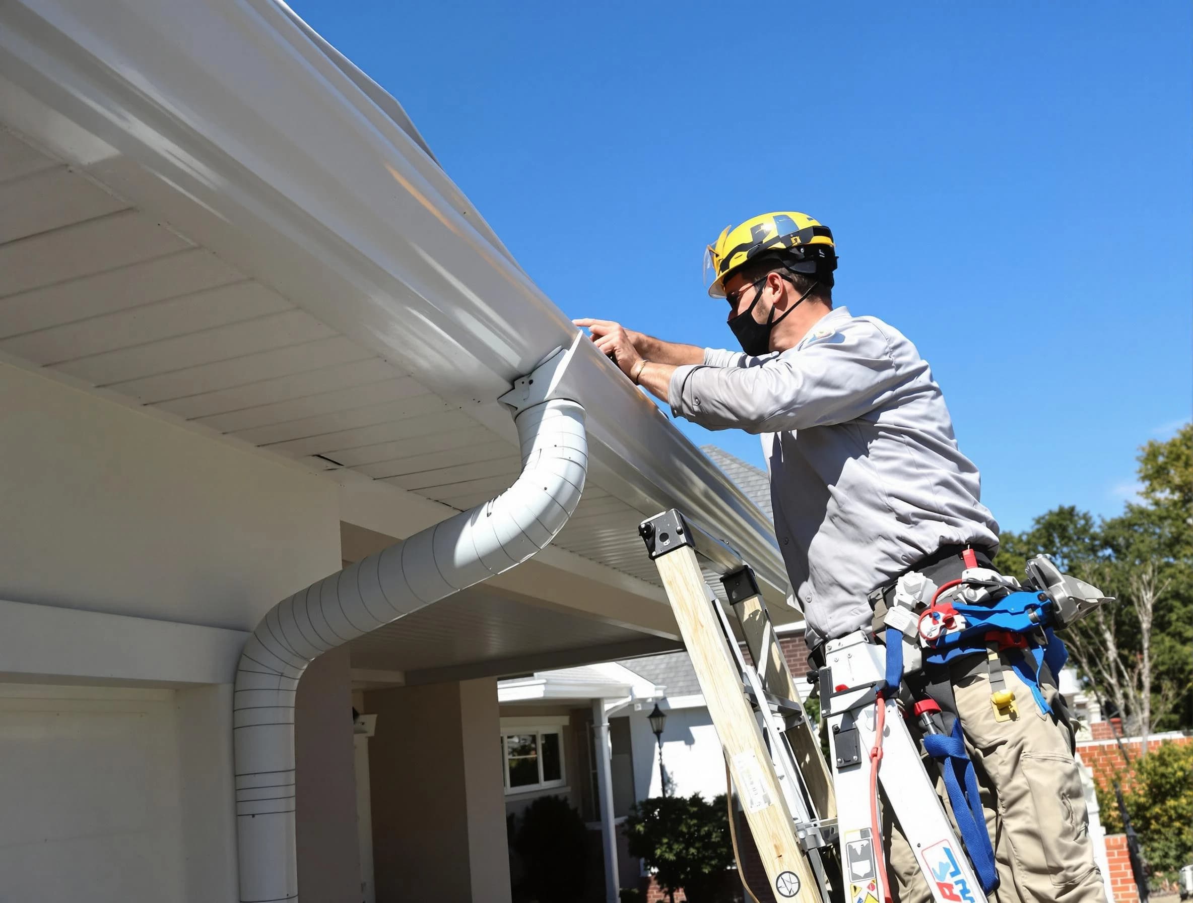 Close-up on a freshly sealed gutter joint by University Heights Roofing Company in University Heights, OH