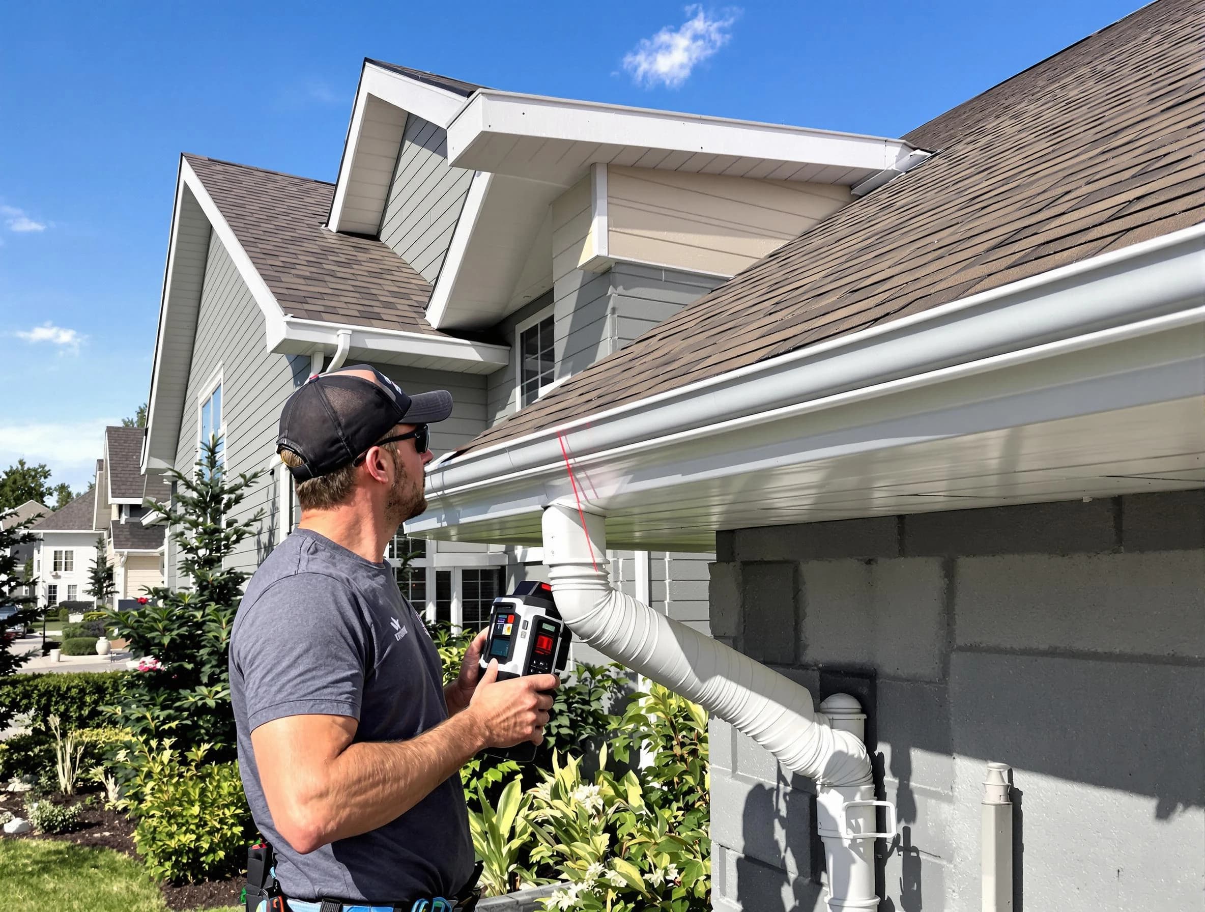 University Heights Roofing Company installing seamless gutters in University Heights, OH